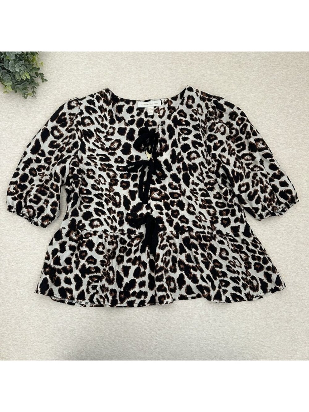 Monteau Animal Print Blouse Women’s Size XL Brown Polyester Open Front Top NWT